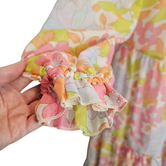 J. Marie XS Floral Long Sleeve Ruffle Tiered Babydoll Maxi Dress 70’s Size Small - Picture 6 of 13